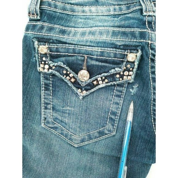 Miss Me Women's Jeans Bling Size 26 JP5755B Boot Rhinestone Distressed Back Flap - Picture 11 of 12